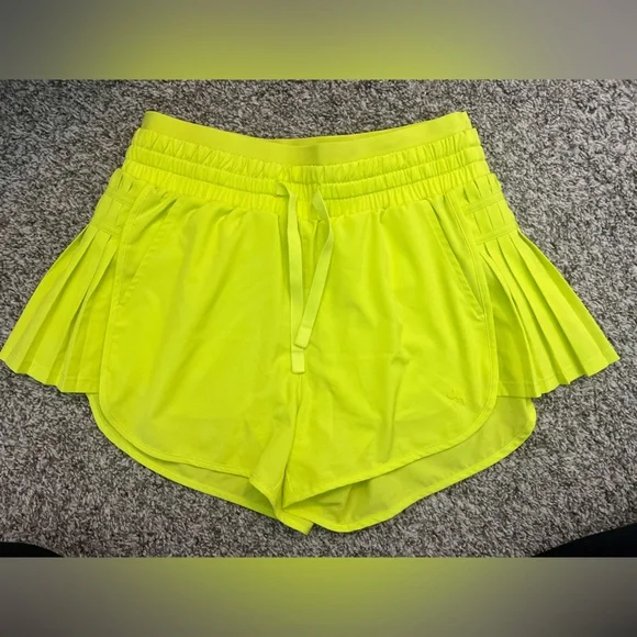 Boylan Women's Neon Lime Drawstring Pleated Athletic Shorts - Picture 2 of 4